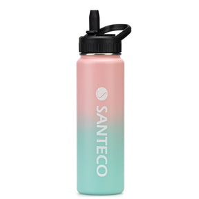 SANTECO water bottle 24 oz (about 680.4 ml), vacuum insulation stainless steel bottle, with straw handle cap, leak-proof bottle, wide mouth and easy to clean, thermal insulation, suitable for gym, camping, hiking