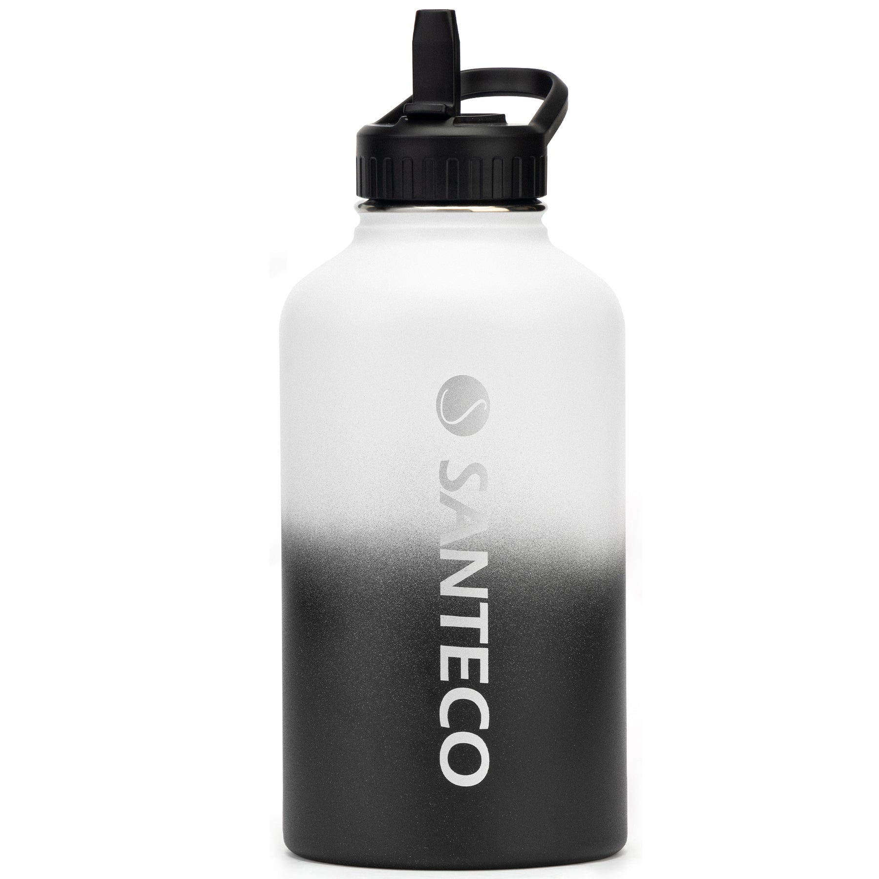 SANTECO water bottle 64 ounces (about 1.8 liters), half a gallon (about 1.8 liters) vacuum insulation stainless steel bottle, with straw handle cover, leak-proof, wide mouth and easy to clean, keep drinks hot and cold, suitable for gyms, camping, hiking